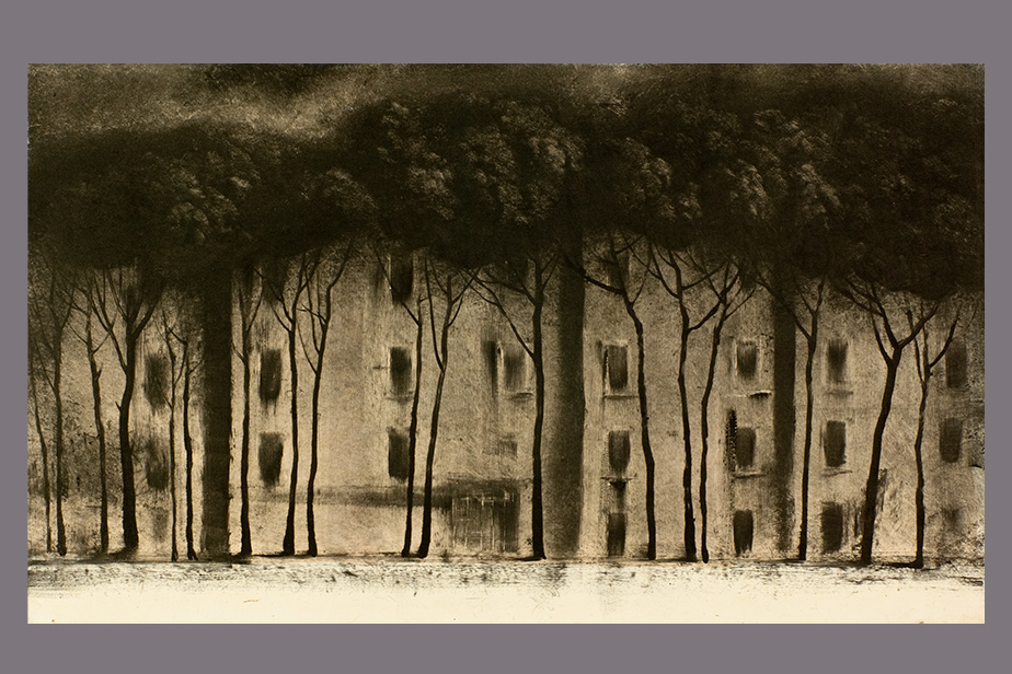 Monotype - Immeuble, pins - Gerard Jan
