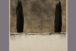 Monotype - Mur, deux cyprès - Gérard Jan