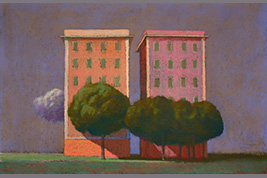 Pastel - Deux immeubles, nuage - Gérard Jan