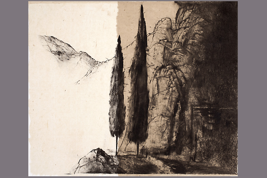 Monotype - Deux cyprès, Delphes - Gerard Jan