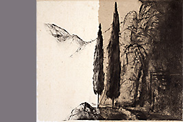 Monotype - Deux cyprès, Delphes - Gérard Jan