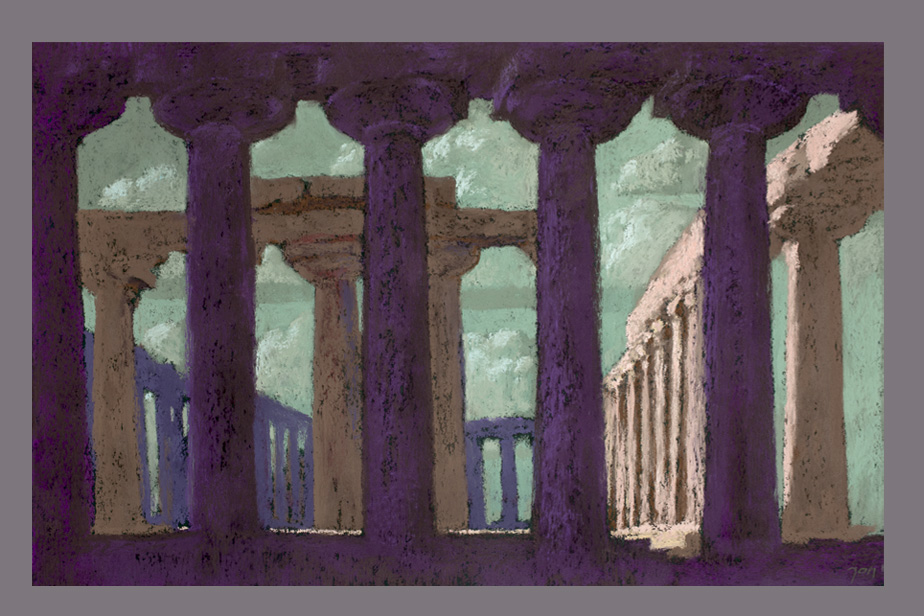 Pastel - Temple soir, Paestum - Gerard Jan