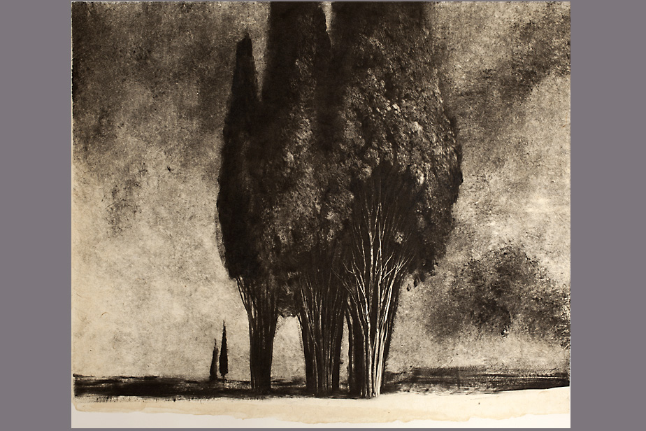 Monotype - Arbres vers Menaggio - Gerard Jan