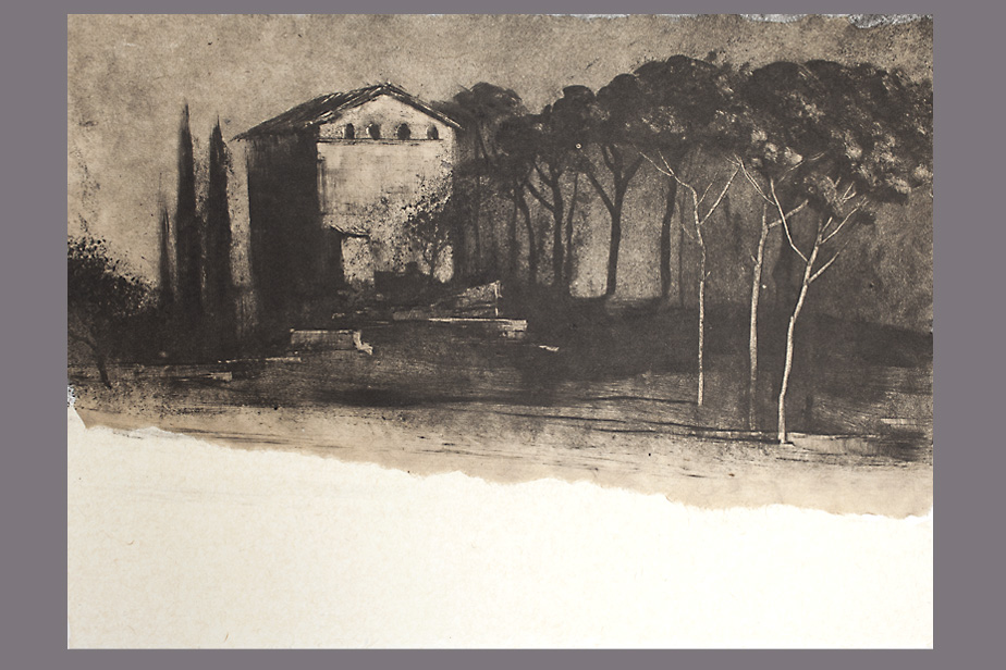 Monotype - Pins et batisse, Toscane - Gerard Jan