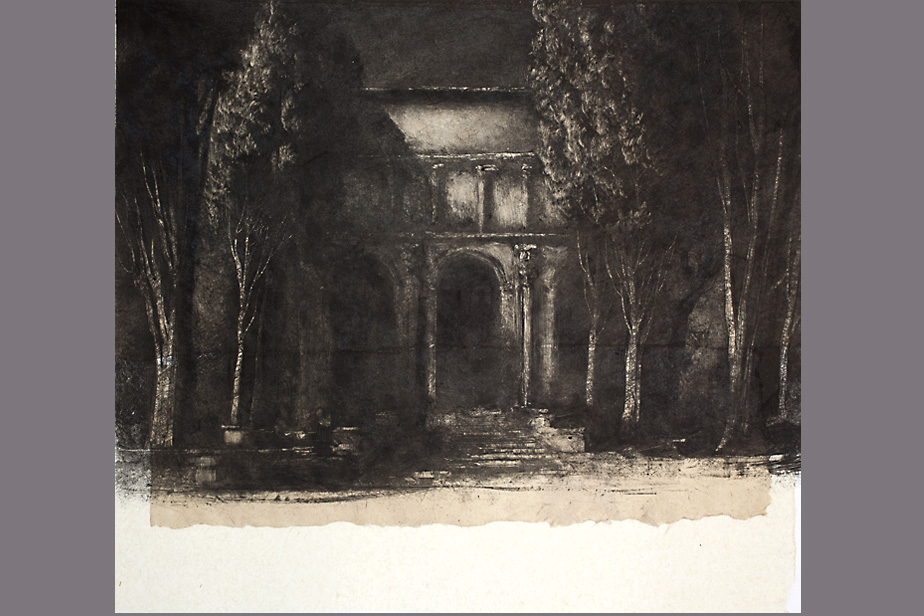 Monotype - Cyprés et temple, Orvieto - Gerard Jan