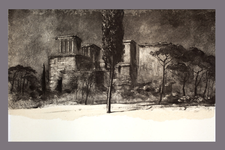 Monotype - Cyprés devant l'Acropole - Gerard Jan