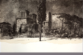 Monotype - Cyprés devant l'Acropole - Gérard Jan