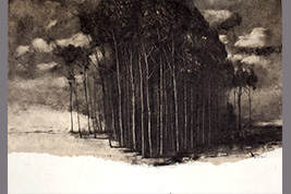 Monotype - Nuages derrière les peupliers - Gérard Jan