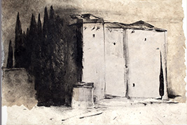 Monotype - Façades et cyprés, Terni - Gérard Jan