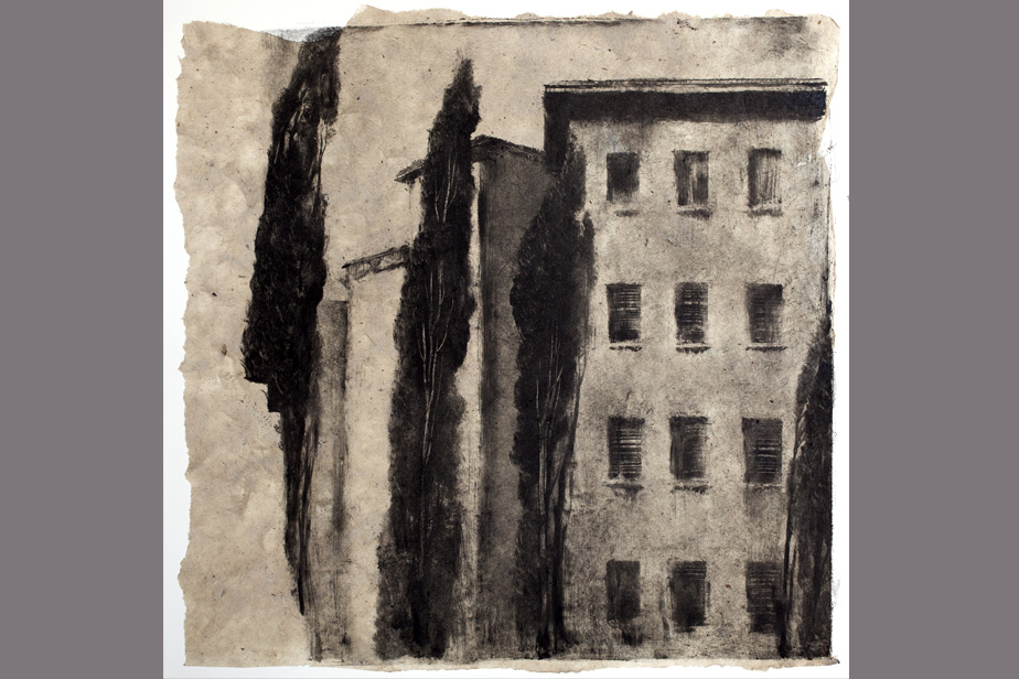 Monotype - Immeubles et cyprès, Gènes - Gerard Jan