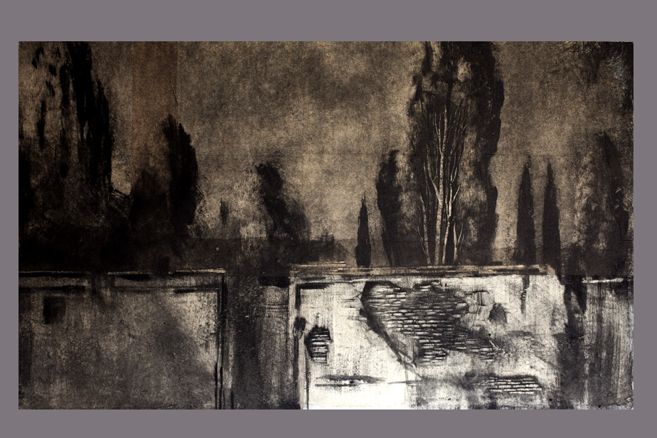 Monotype - Ruines et cyprés, Ostia - Gerard Jan