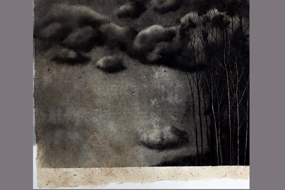 Monotype - Nuages cotonneux et arbres - Gerard Jan