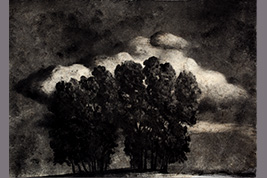 Monotype - Grands arbres devant des nuages - Gérard Jan