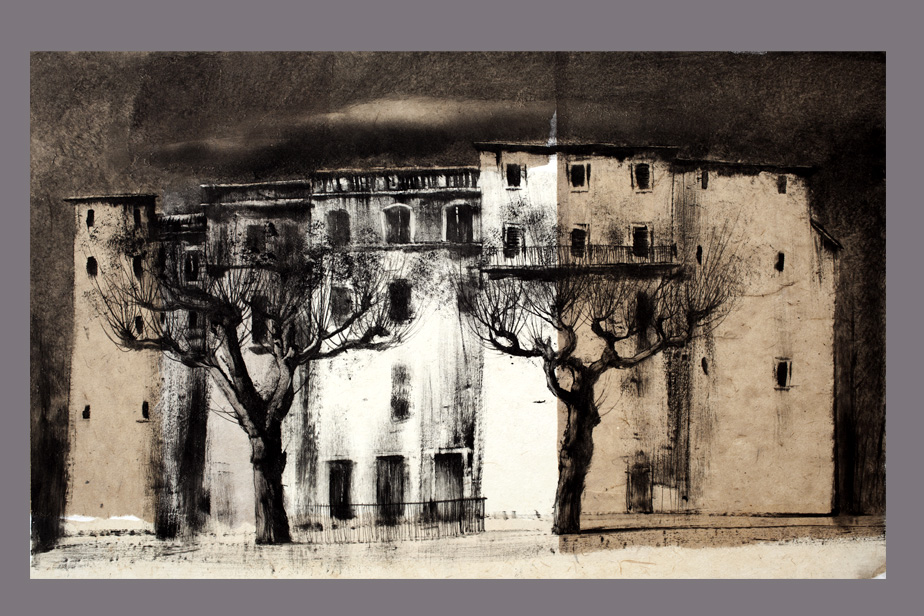 Monotype - Immeubles et arbres, Narbonne - Gerard Jan