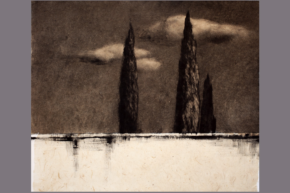 Monotype - Mur, cyprès et nuages - Gerard Jan