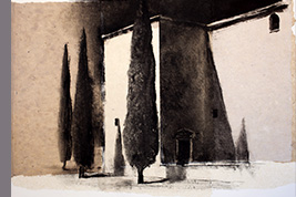 Monotype - Façades romaines et cyprès - Gérard Jan
