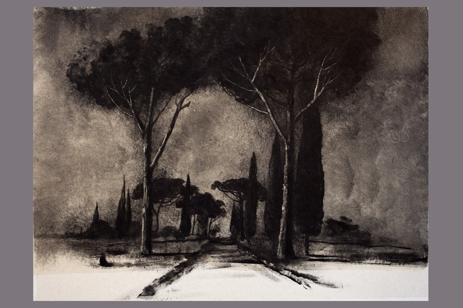 Monotype - Pins et cyprès sur la via Appia - Gerard Jan