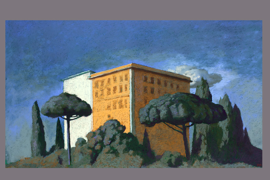 Pastel - Immeuble et cyprès, Rome - Gerard Jan