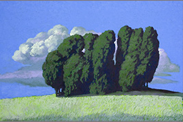 Pastel - Arbres et nuages, Minervois - Gérard Jan