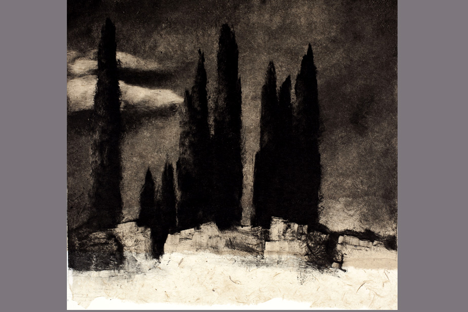 Monotype - Cyprès et rochers - Gerard Jan