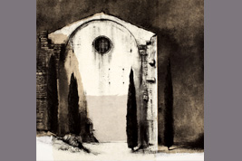 Monotype - Abbaye et cyprès - Gérard Jan