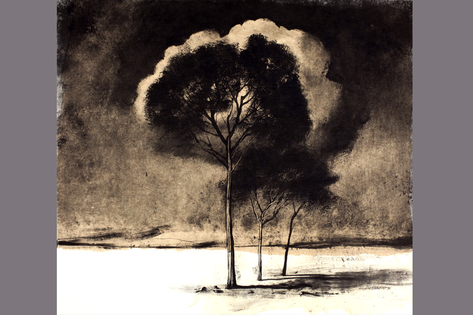 Monotype - Trois arbres et un nuage - Gerard Jan
