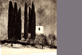 Monotype - Cyprès et petite façade - Gérard Jan