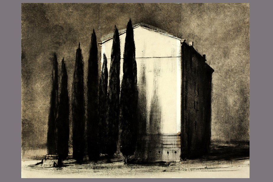 Monotype - Cyprès et façade - Gerard Jan