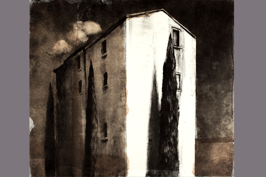 Monotype - Grande façade et cyprès - Gerard Jan