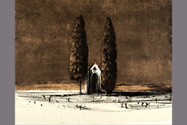 Monotype - Vigne et deux cyprès - Gérard Jan