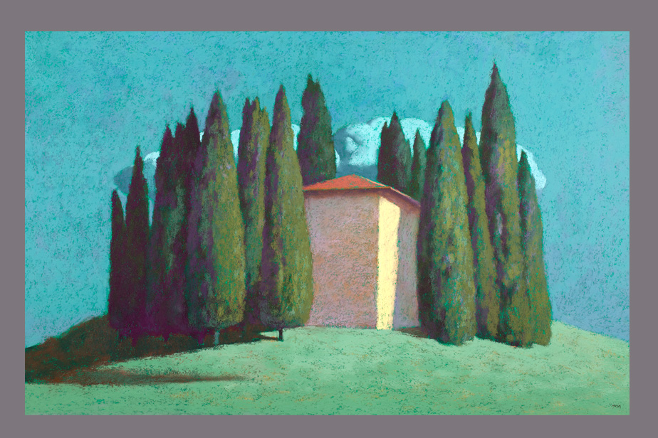 Pastel - Batisse et cyprès - Gerard Jan