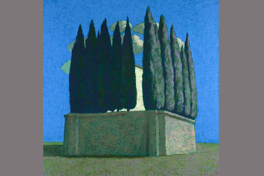 Pastel - Façade derrière les cyprès - Gérard Jan