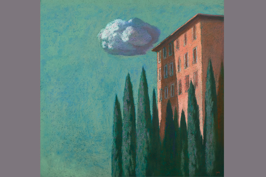 Pastel - Cyprès, façade et nuage - Gerard Jan