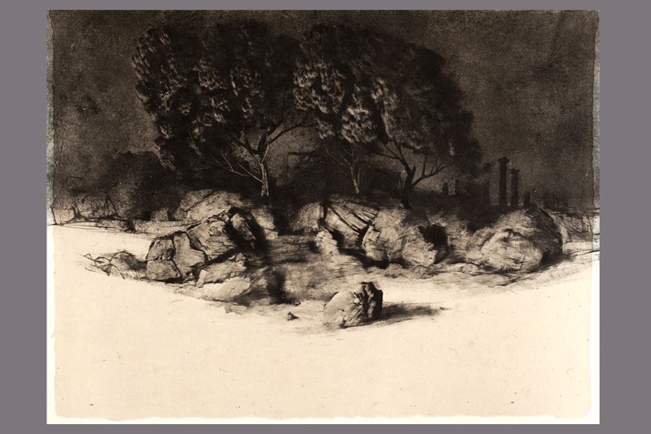 Monotype - Arbres et ruines, Vallée des Temples - Gérard Jan