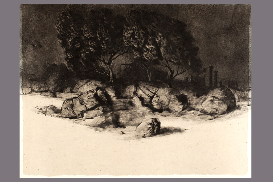 Monotype - Arbres et ruines, Vallée des Temples - Gerard Jan