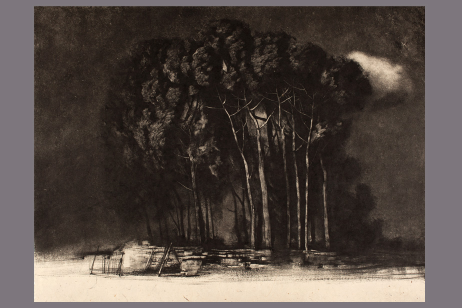 Monotype - Arbre et ruines, Agrigente - Gerard Jan