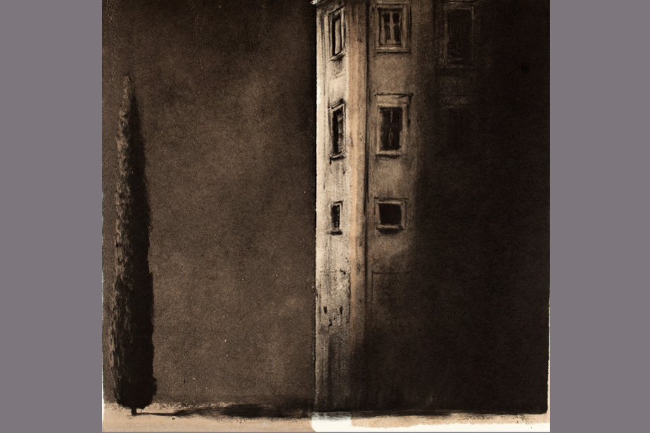 Monotype - Un cyprès et un immeuble à Palerme - Gerard Jan