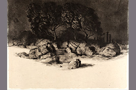 Monotype - Arbres et ruines, Vallée des Temples - Gérard Jan