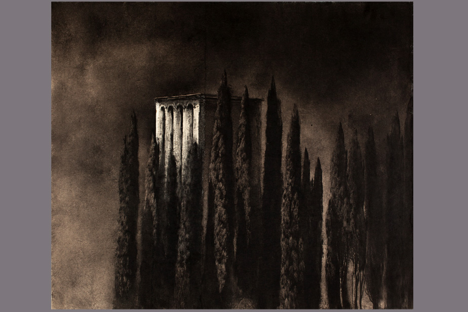 Monotype - Bâtisse et cyprès, Palerme - Gerard Jan
