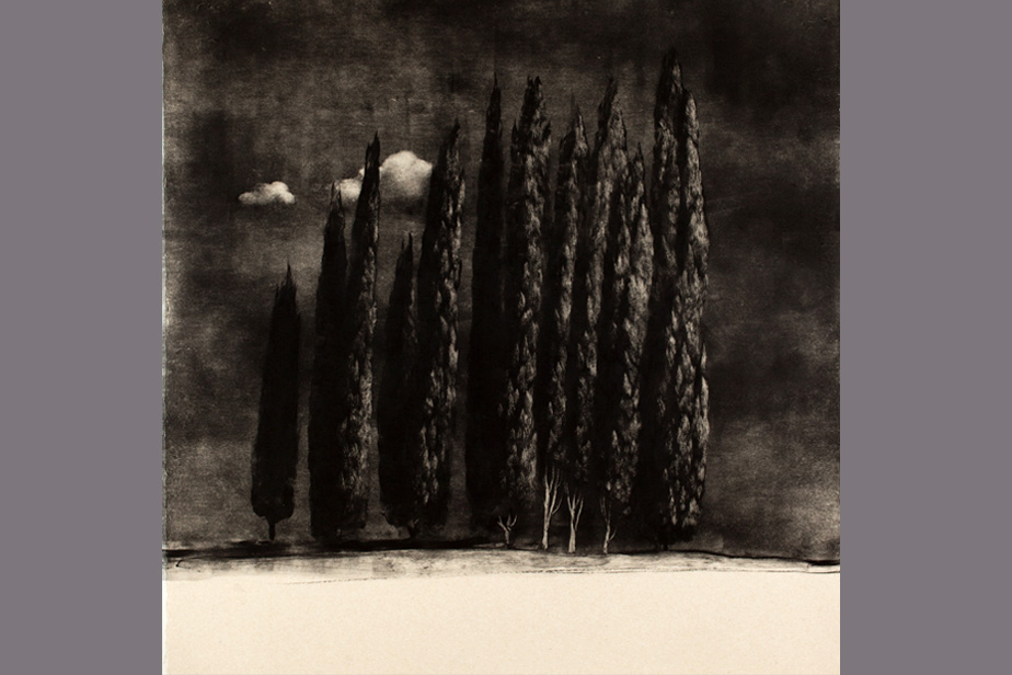 Monotype - Cyprès et deux nuages - Gerard Jan