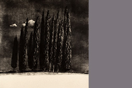 Monotype - Cyprès et deux nuages - Gérard Jan