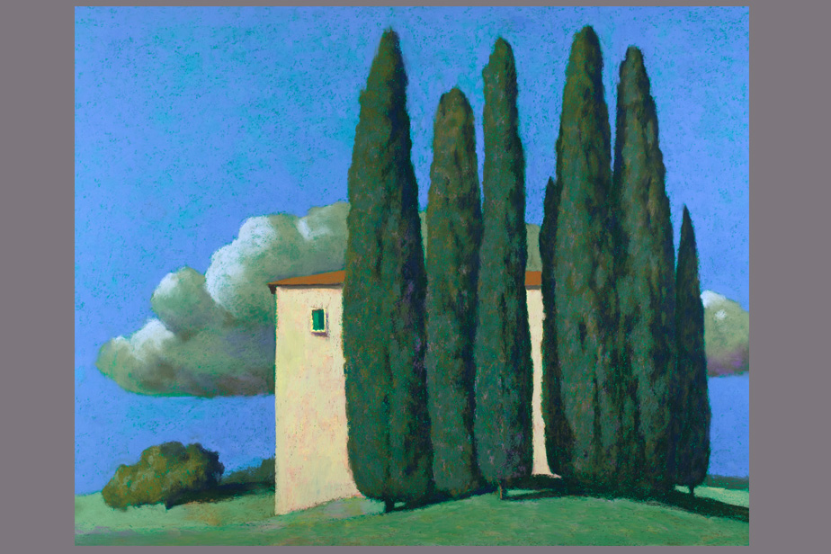 Pastel - Façade et cyprès en Provence - Gérard Jan