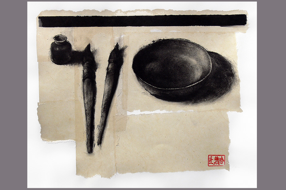 Monotype - Encre, pinceaux, coupelle - Gerard Jan