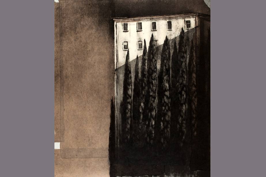 Monotype - Façade et cyprès, Banyuls - Gérard Jan