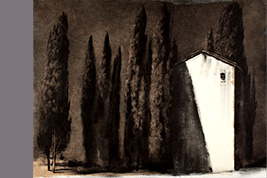 Monotype - Façade et cyprès, Argeliers - Gérard Jan