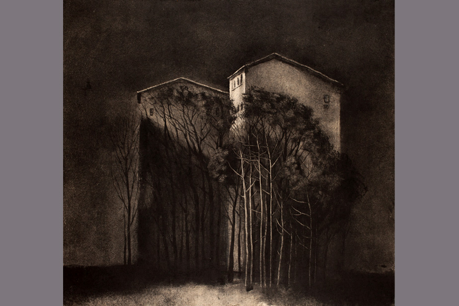 Monotype - Arbres et bâtisses, Ouveillan - Gérard Jan