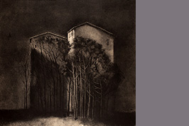 Monotype - Arbres et bâtisses, Ouveillan - Gérard Jan