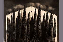 Monotype - Grande façade et cyprès à Salses - Gérard Jan