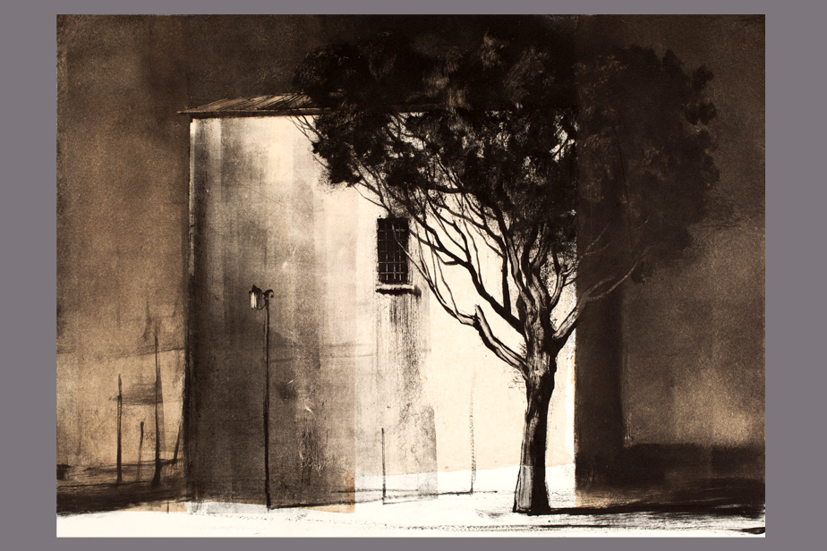 Monotype - Façade et arbre, la Livinière - Gerard Jan